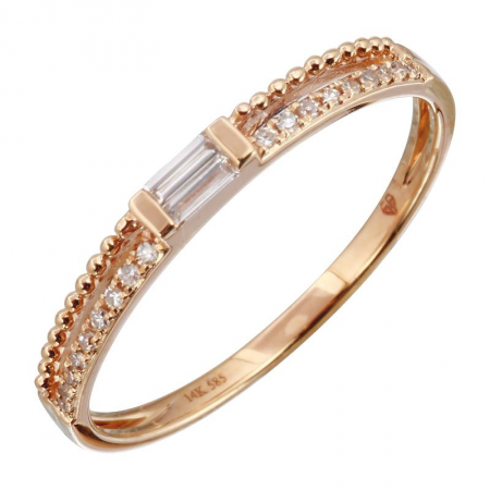 14k gold diamond horizontal baguette shot bead ring