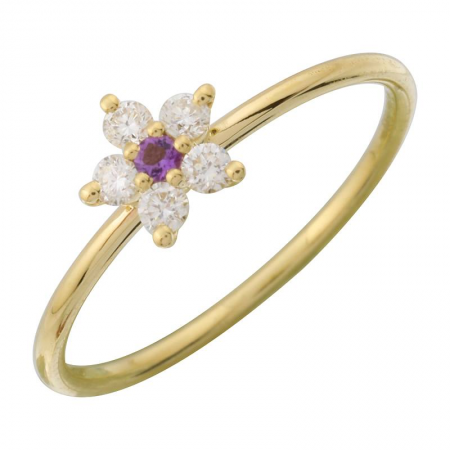 14k gold diamond pink sapphire bitty flower ring