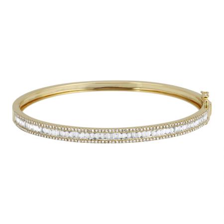 14k gold baguette and diamond bangle