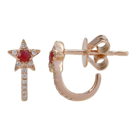 14k gold diamond ruby baby star j hoop huggie