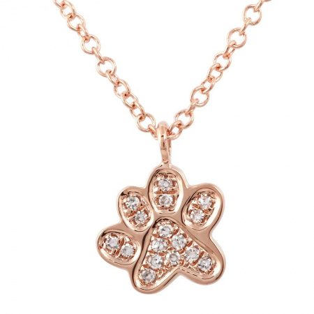 14k gold diamond paw print necklace