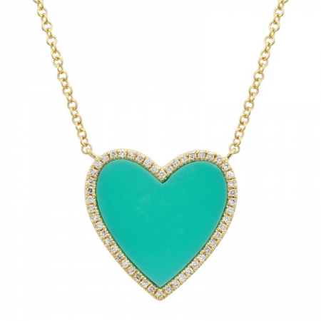 14k gold diamond and turq heart necklace