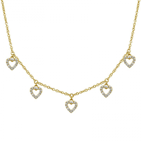 14k gold diamond open heart drop necklace