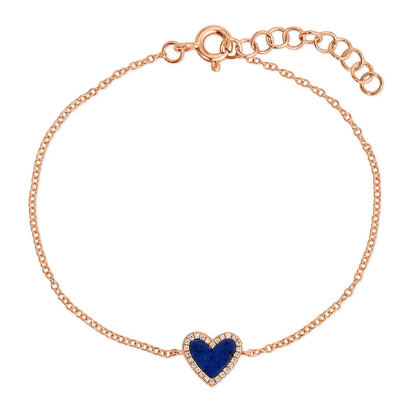 14k gold diamond and lapis heart bracelet