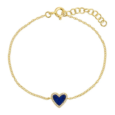 14k gold diamond blue lapis heart bracelet
