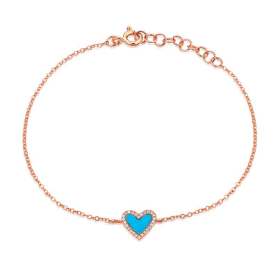 14k gold diamond and turquoise heart bracelet