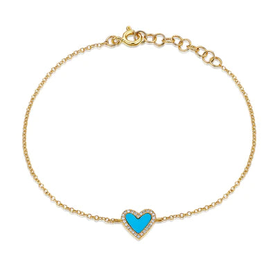 14k gold diamond turq heart bracelet