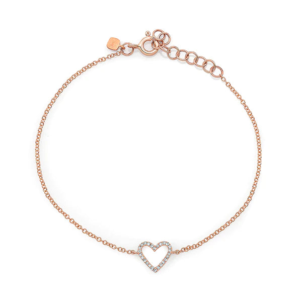 14k gold and diamond open heart bracelet