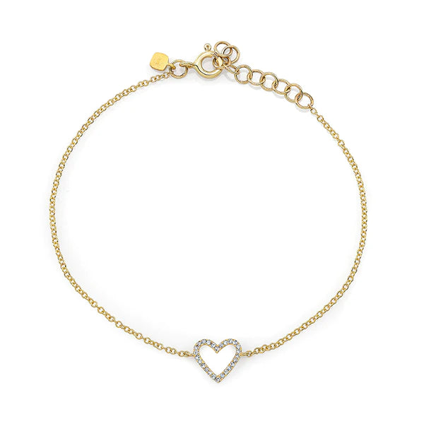 14k gold and diamond open heart bracelet