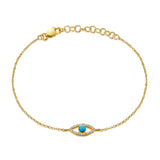 14k gold diamond turq evil eye bracelet