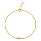 14k gold rainbow small bar bracelet