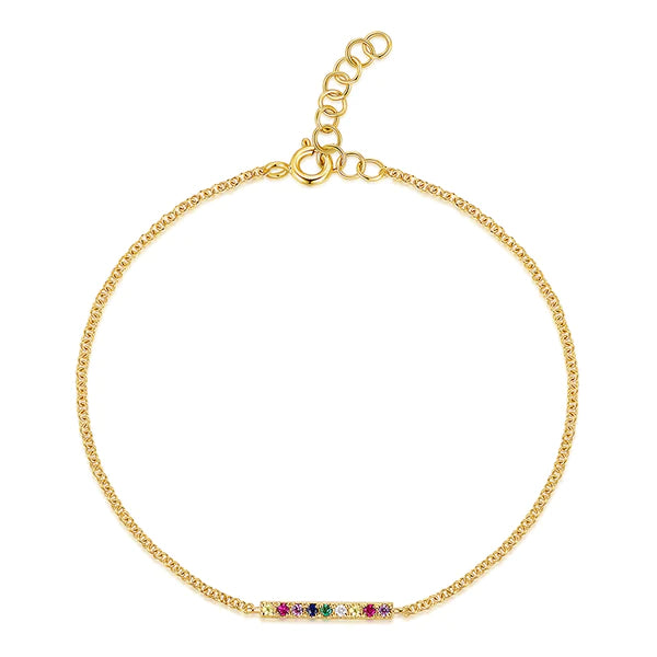 14k gold semi precious rainbow bar bracelet
