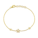 14k gold triple diamond daisy bracelet