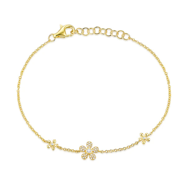 14k gold 3 diamond daisy bracelet