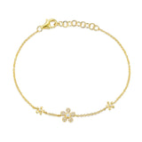 14k gold 3 diamond daisy bracelet