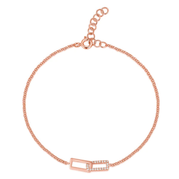 14k gold diamond diamond double rectangle chain bracelet