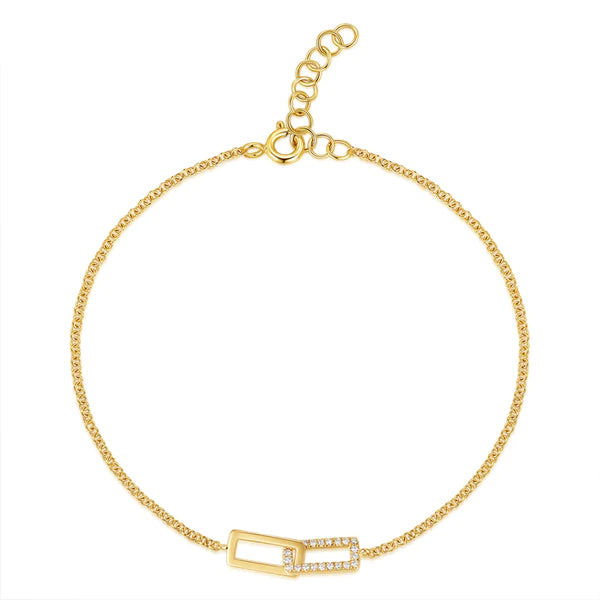 14k gold diamond diamond double rectangle chain bracelet