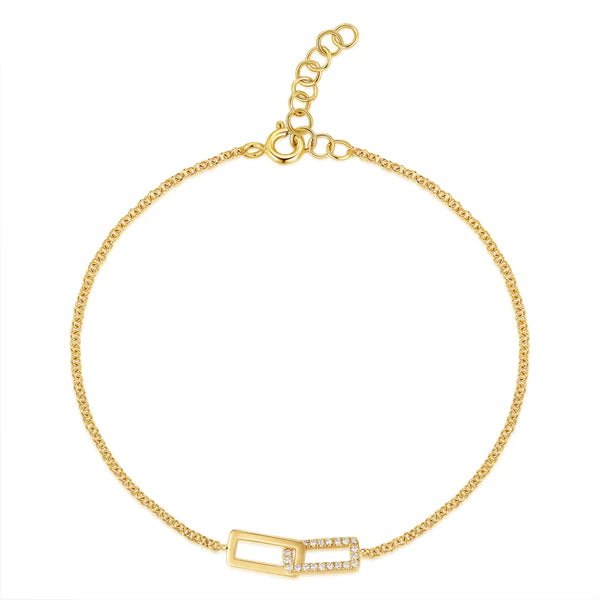 14k gold diamond diamond double rectangle chain bracelet
