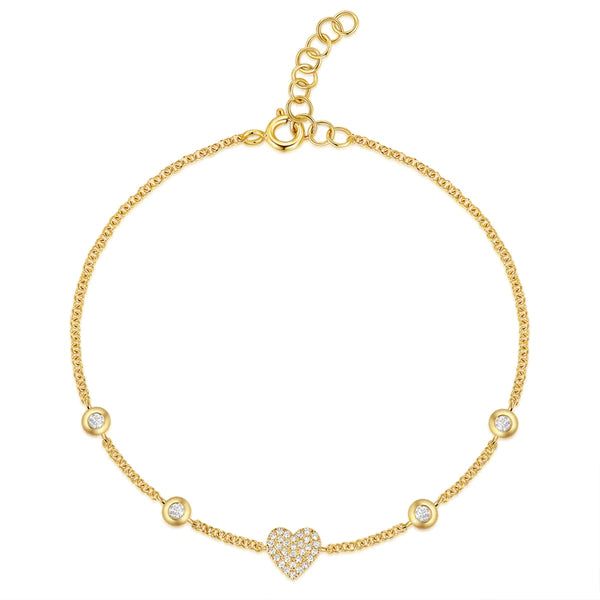 14k gold diamond heart and bezel bracelet