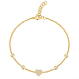 14k gold diamond heart and bezel bracelet