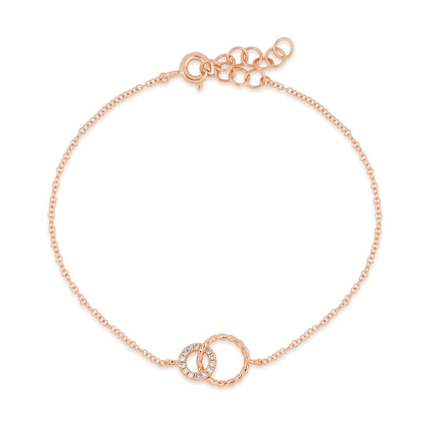 14k gold diamond Double Twist Circle Chain Bracelet