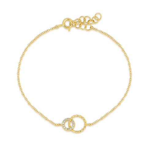 14k gold diamond Double Twist Circle Chain Bracelet