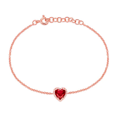 14k gold diamond ruby heart bracelet