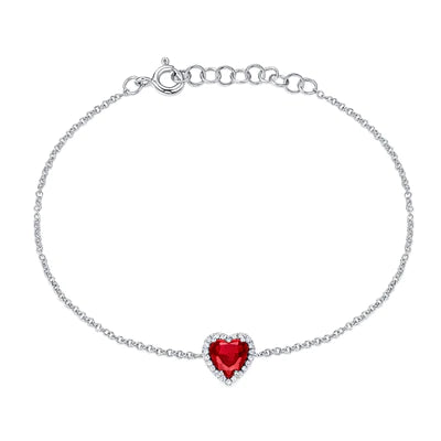 14k gold diamond ruby heart bracelet