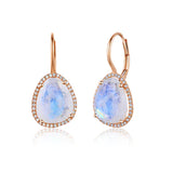14k gold organic moonstone and diamond drop earrings