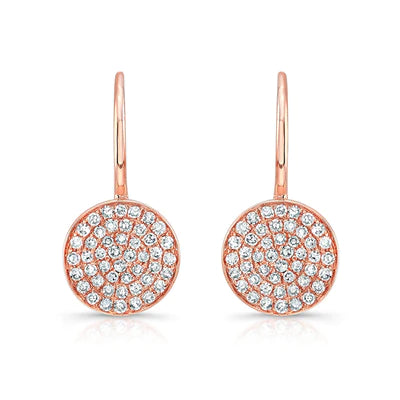 14k rose gold diamond disk drop earrings