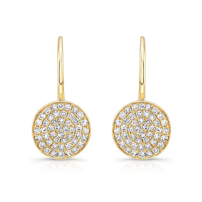 14k gold diamond disk drop earrings