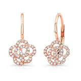 14k gold diamond rosette drop lever back earrings