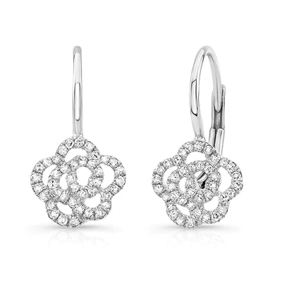 14k gold diamond rosette drop lever back earrings