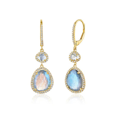 14k gold labradorite and topaz diamond drop earrings