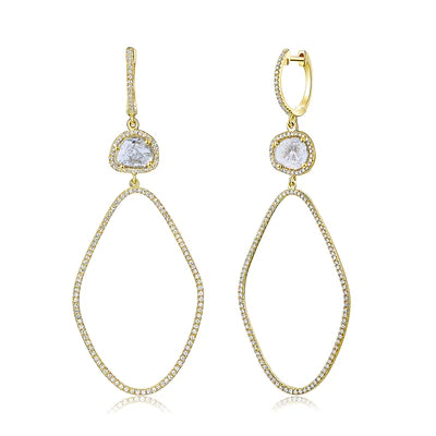 14k yellow gold free form diamond with diamond slice drops