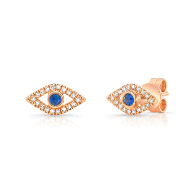 14k gold diamond and sapphire evil eye earrings