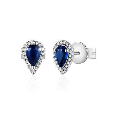 14k gold diamond and sapphire pear shape studs