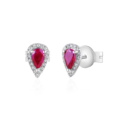 14k gold diamond and ruby pear shape studs