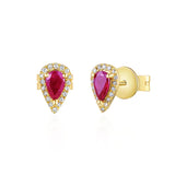 14k gold diamond and ruby pear shape studs