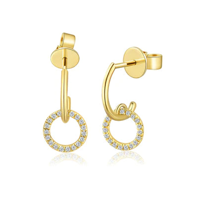 14k gold diamond circle post huggie earring