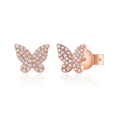 14k rose gold diamond pointed butterfly studs