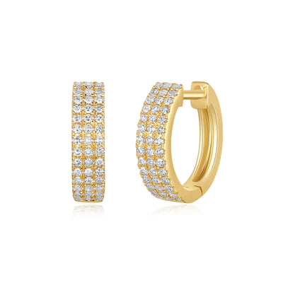 14k gold triple row diamond huggies