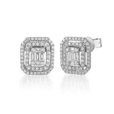 14k gold diamond baguette stud earrings