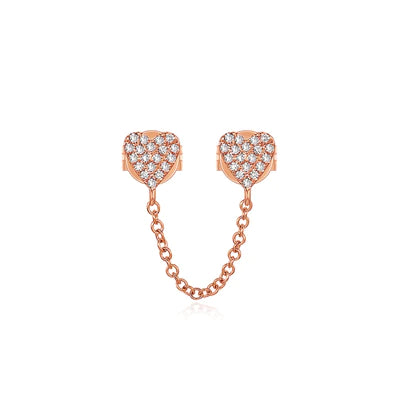 14k gold diamond double heart with chain studs