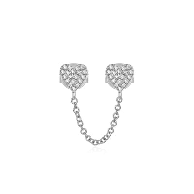 14k gold diamond double heart with chain studs