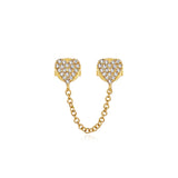 14k gold diamond double heart with chain studs