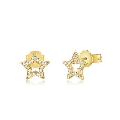 14k gold diamond open star studs