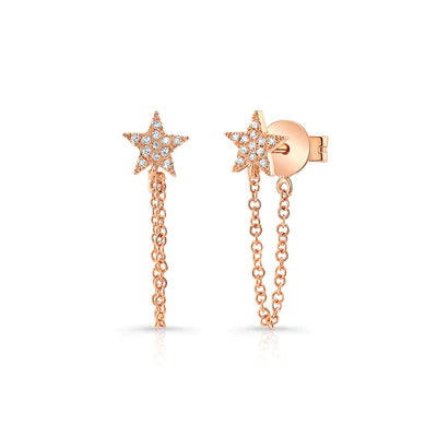 14k gold diamond star chain drops