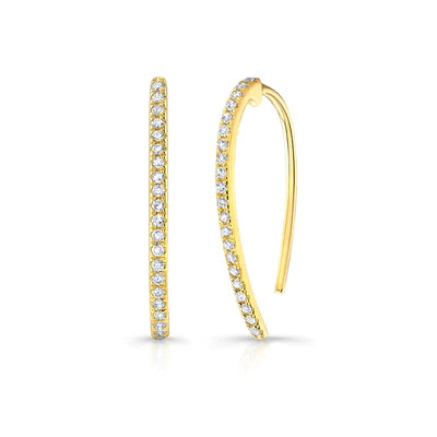 14k gold diamond small curved stick earrings