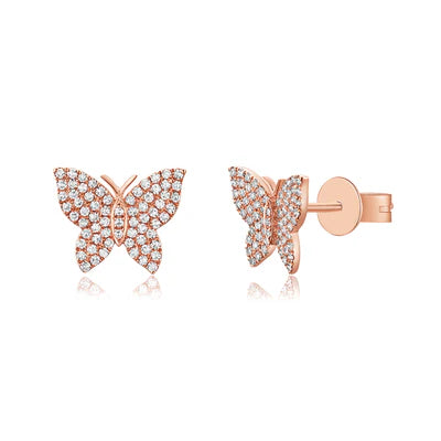 14k gold large diamond butterfly studs